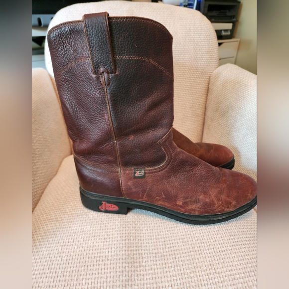 Justin Mens Brown Leather Boots Size 12 - Picture 2 of 8
